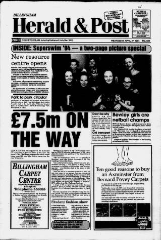 cover page of Billingham & Norton Advertiser published on April 27, 1994