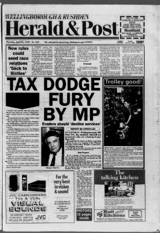 cover page of Wellingborough & Rushden Herald & Post published on April 26, 1990