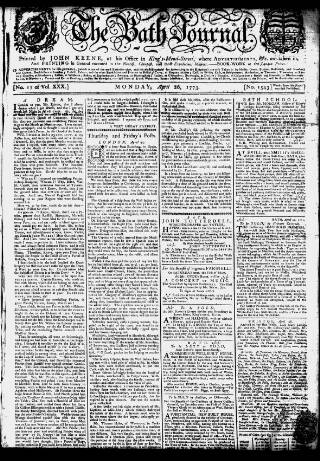 cover page of Bath Journal published on April 26, 1773