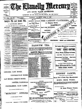 cover page of Llanelly Mercury published on April 27, 1899