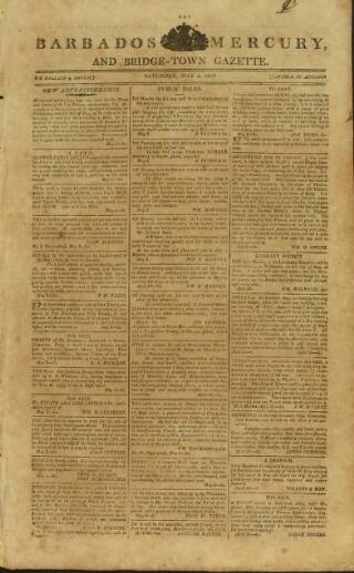cover page of Barbados Mercury and Bridge-town Gazette published on May 2, 1818