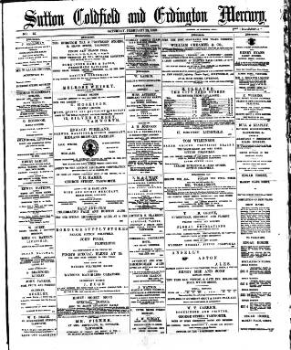 cover page of Sutton Coldfield and Erdington Mercury published on February 23, 1889