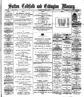 cover page of Sutton Coldfield and Erdington Mercury published on March 28, 1891