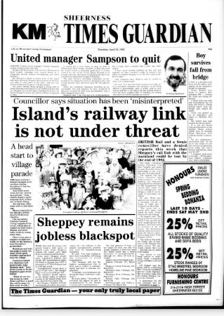 cover page of Sheerness Times Guardian published on April 23, 1992