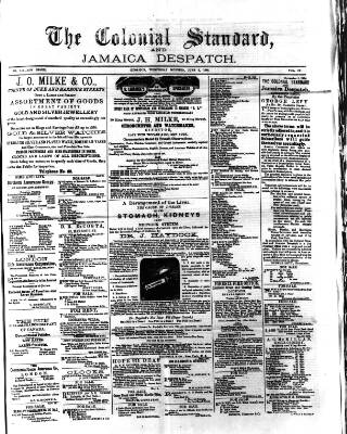 cover page of Colonial Standard and Jamaica Despatch published on June 2, 1886
