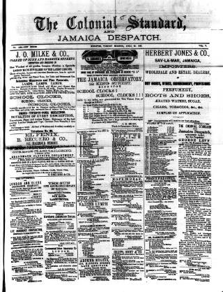 cover page of Colonial Standard and Jamaica Despatch published on April 26, 1887