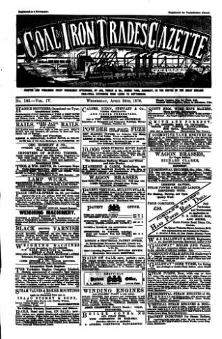 cover page of Midland & Northern Coal & Iron Trades Gazette published on April 24, 1878