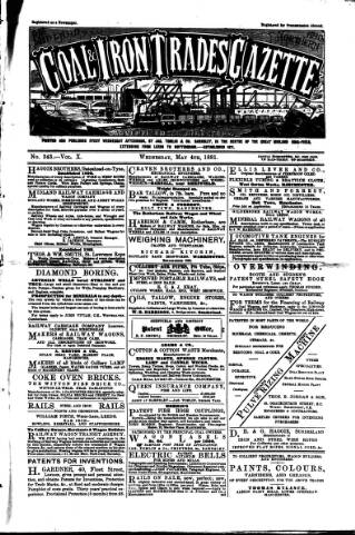 cover page of Midland & Northern Coal & Iron Trades Gazette published on May 4, 1881
