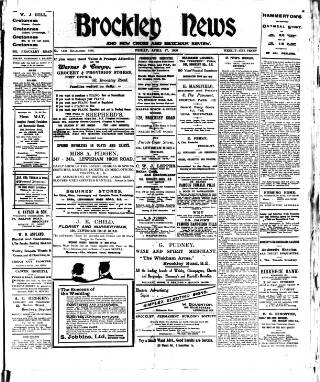 cover page of Brockley News, New Cross and Hatcham Review published on April 17, 1908