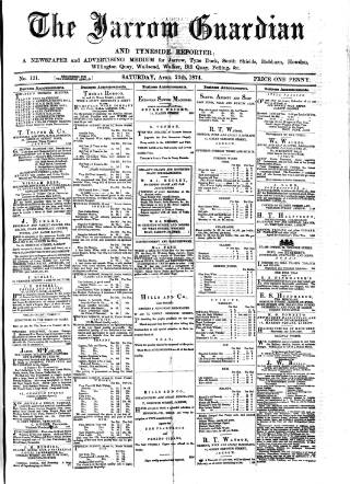 cover page of Jarrow Guardian and Tyneside Reporter published on April 25, 1874