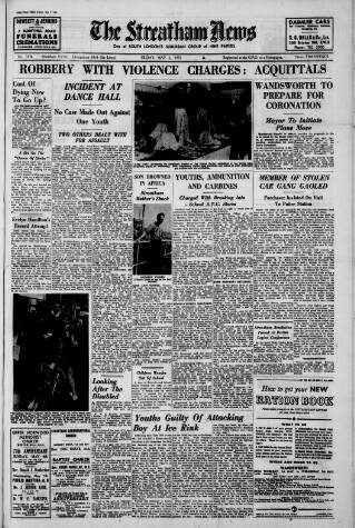 cover page of Streatham News published on May 2, 1952