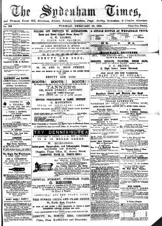 cover page of Sydenham Times published on February 23, 1864