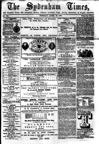 cover page of Sydenham Times published on April 18, 1865