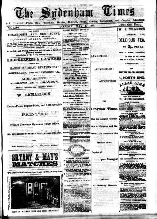 cover page of Sydenham Times published on May 1, 1883