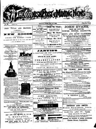 cover page of Cornish Post and Mining News published on April 25, 1890