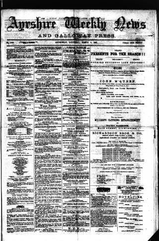 cover page of Ayrshire Weekly News and Galloway Press published on March 5, 1881