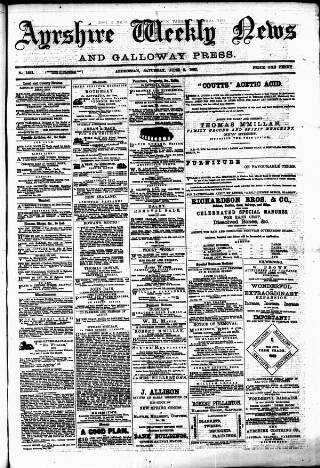 cover page of Ayrshire Weekly News and Galloway Press published on June 2, 1883