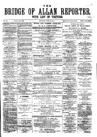 cover page of Bridge of Allan Reporter published on April 20, 1889