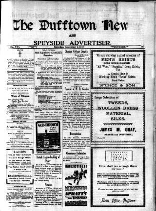 cover page of Dufftown News and Speyside Advertiser published on December 4, 1943