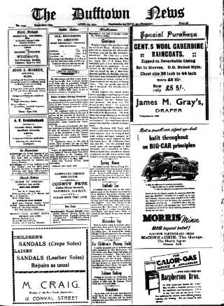 cover page of Dufftown News and Speyside Advertiser published on April 24, 1954