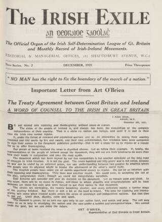 cover page of Irish Exile published on December 1, 1921