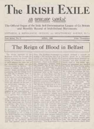 cover page of Irish Exile published on April 1, 1922