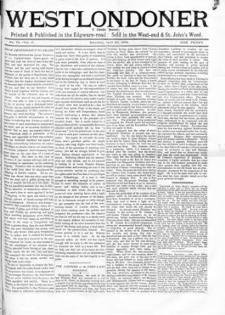 cover page of West Londoner published on April 20, 1872