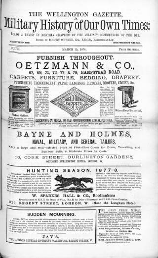 cover page of Wellington Gazette and Military Chronicle published on March 15, 1878