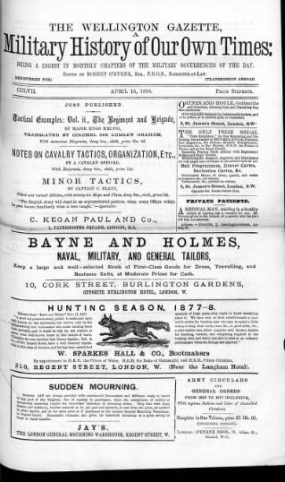 cover page of Wellington Gazette and Military Chronicle published on April 15, 1878
