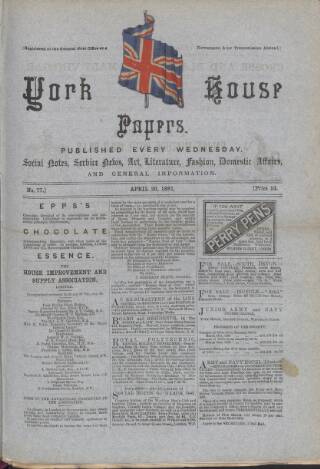 cover page of York House Papers published on April 20, 1881