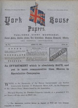 cover page of York House Papers published on April 27, 1881