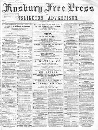 cover page of Finsbury Free Press published on April 24, 1869