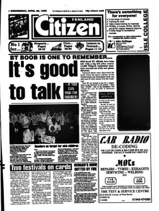 cover page of Fenland Citizen published on April 26, 1995