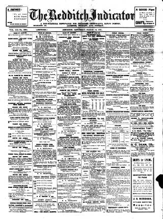 cover page of Redditch Indicator published on March 18, 1911