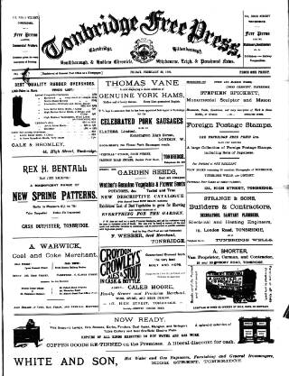 cover page of Tonbridge Free Press published on February 23, 1906