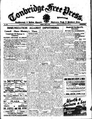 cover page of Tonbridge Free Press published on May 8, 1942