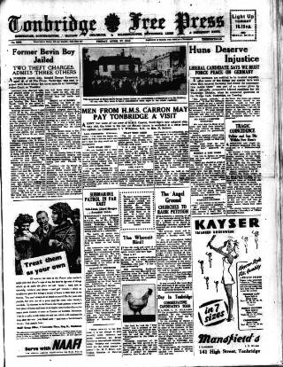 cover page of Tonbridge Free Press published on April 27, 1945
