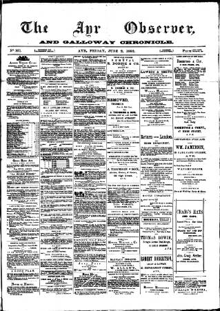 cover page of Ayr Observer published on June 2, 1882