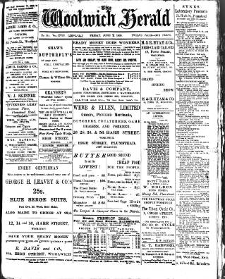 cover page of Woolwich Herald published on June 2, 1899