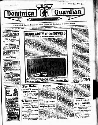 cover page of Dominica Guardian published on July 4, 1918