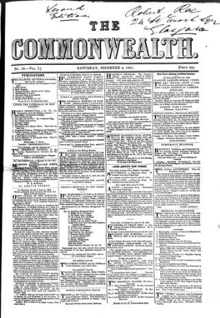 cover page of Commonwealth (Glasgow) published on December 3, 1853
