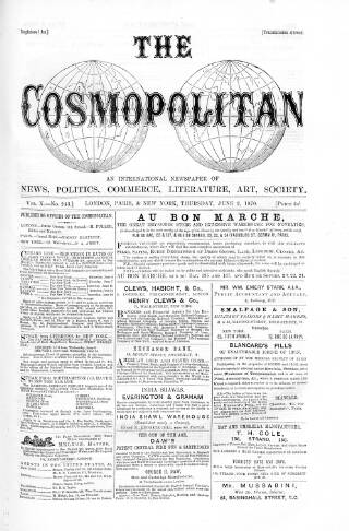 cover page of Cosmopolitan published on June 2, 1870