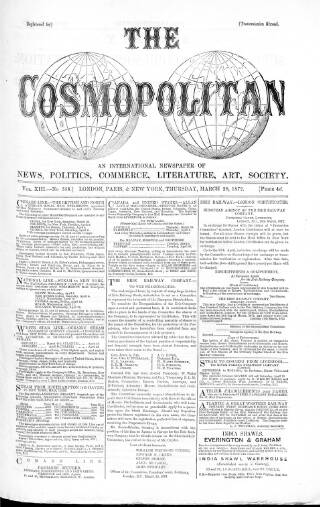cover page of Cosmopolitan published on March 28, 1872
