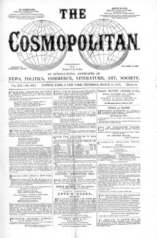 cover page of Cosmopolitan published on March 11, 1875