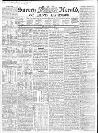 cover page of Surrey Herald and County Advertiser published on April 25, 1827