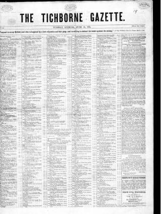 cover page of Tichborne Gazette published on June 18, 1872