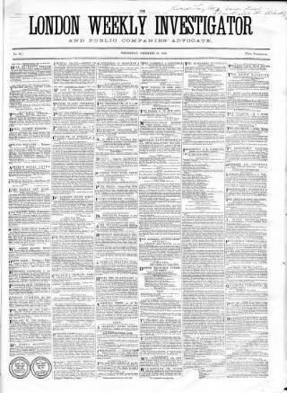 cover page of London Weekly Investigator published on December 10, 1856