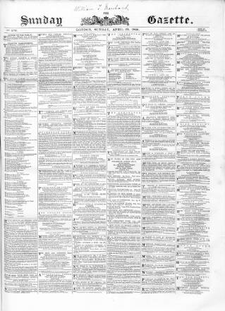 cover page of Sunday Gazette published on April 29, 1866