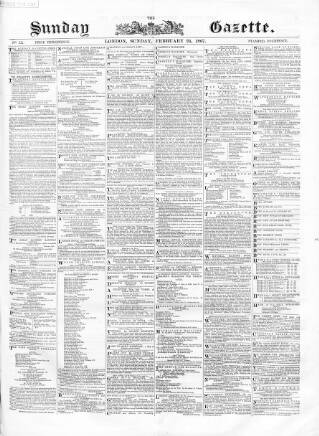 cover page of Sunday Gazette published on February 24, 1867