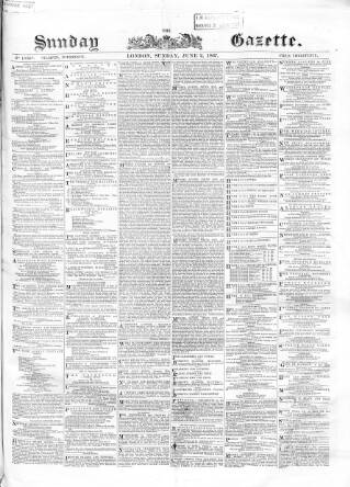 cover page of Sunday Gazette published on June 2, 1867